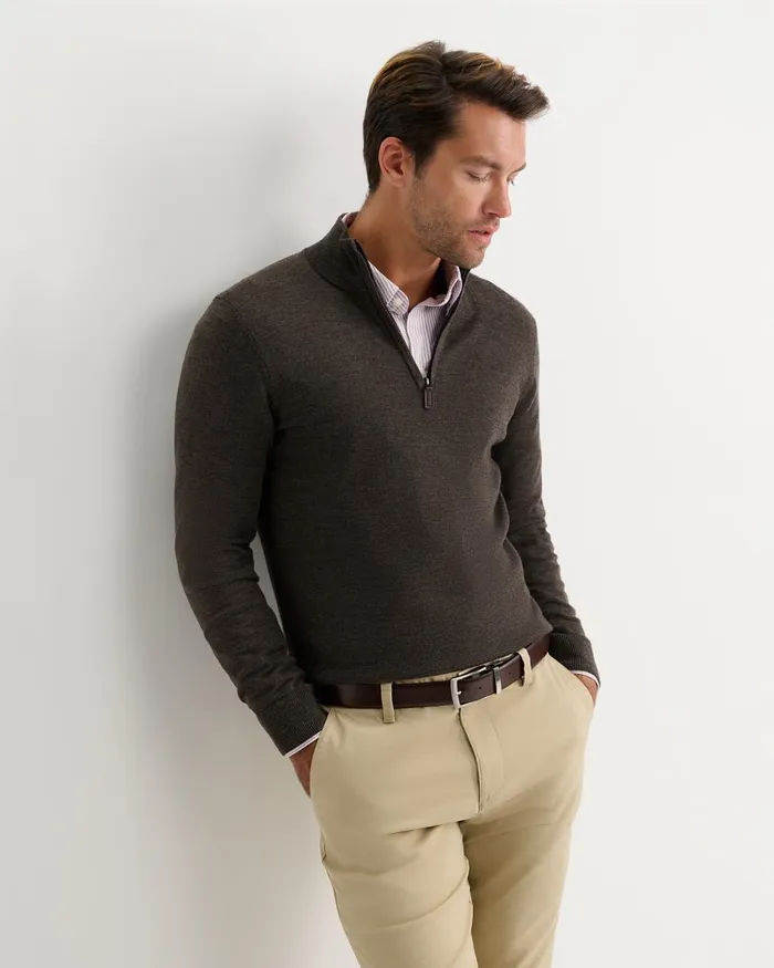 Men Sportscraft Knitwear Henry Merino Quarter Zip Knit Truffle