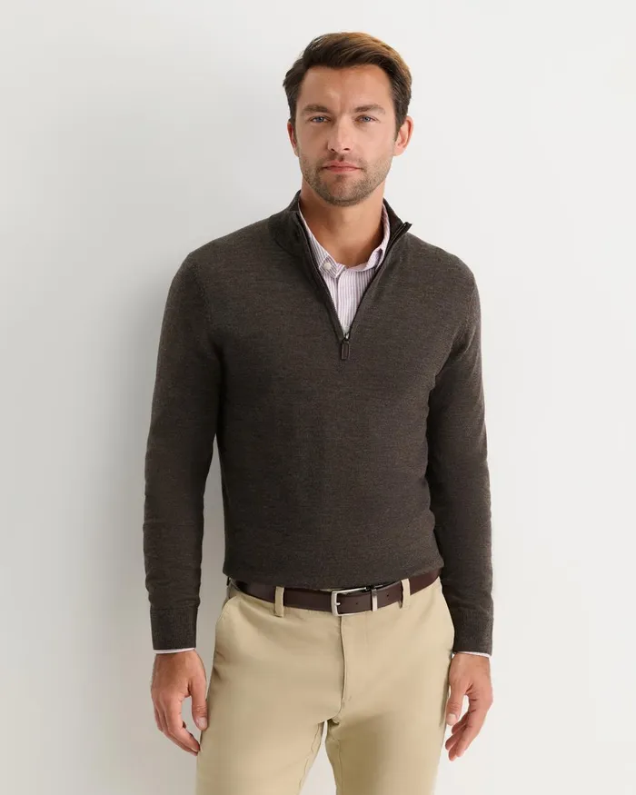Men Sportscraft Knitwear Henry Merino Quarter Zip Knit Truffle