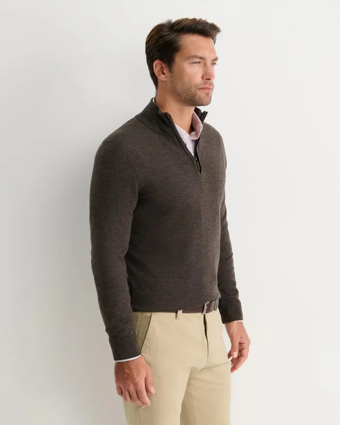 Men Sportscraft Knitwear Henry Merino Quarter Zip Knit Truffle