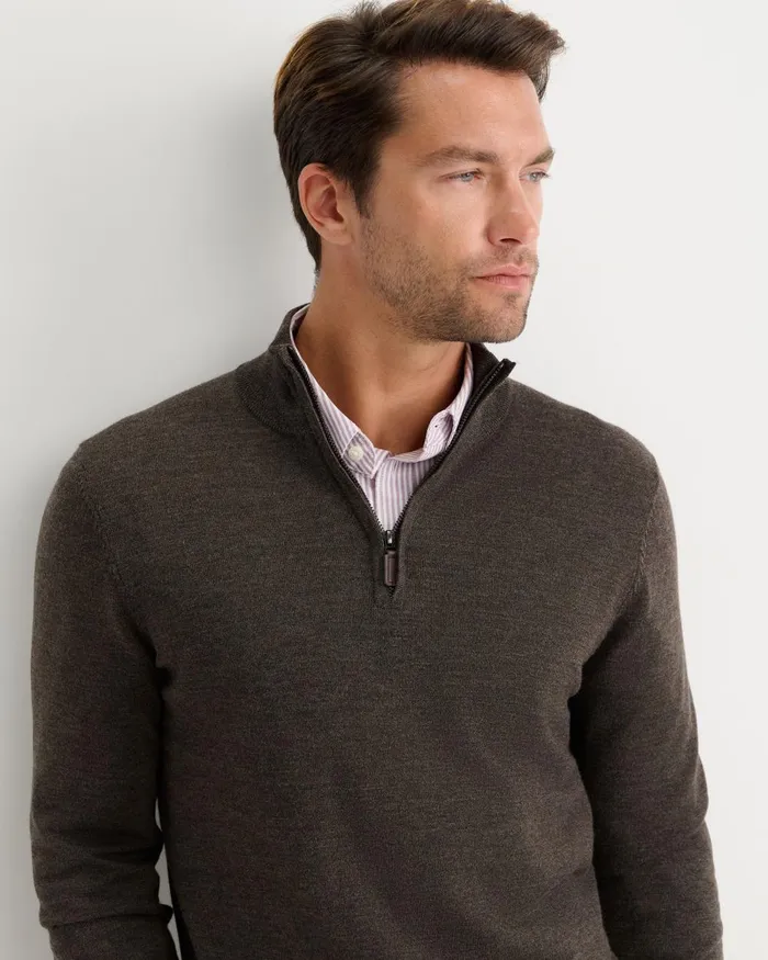 Men Sportscraft Knitwear Henry Merino Quarter Zip Knit Truffle