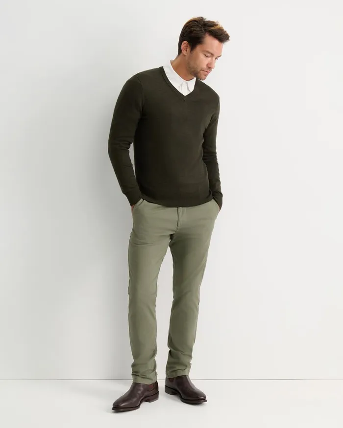 Men Sportscraft Knitwear Merino VNeck Knit Dark Khaki