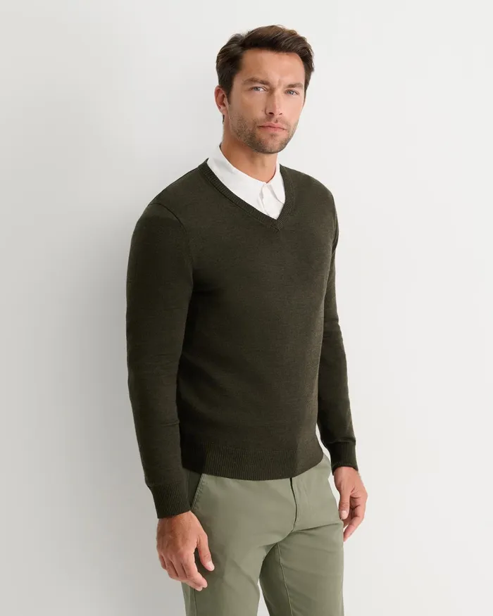 Men Sportscraft Knitwear Merino VNeck Knit Dark Khaki