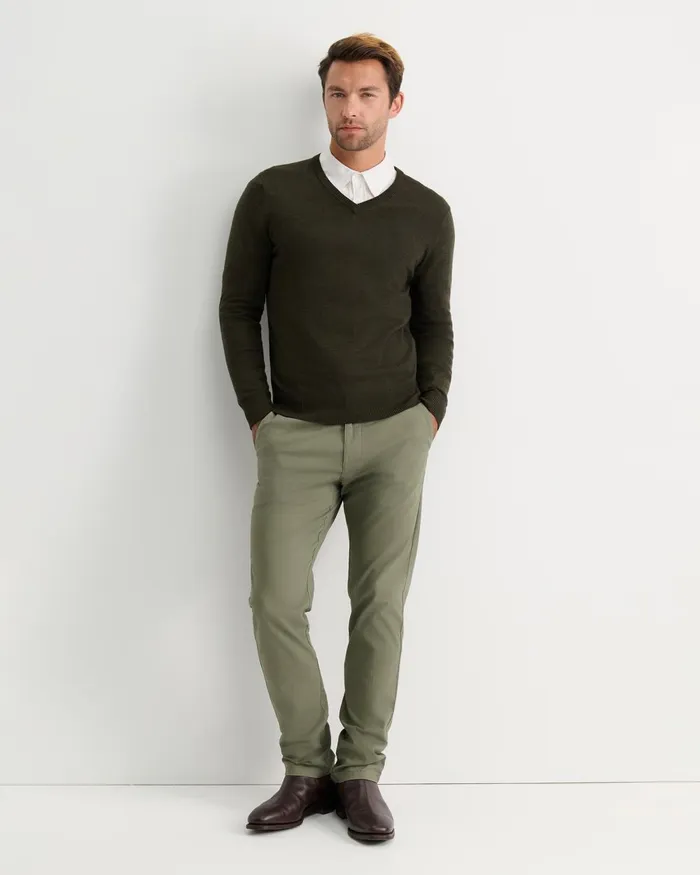 Men Sportscraft Knitwear Merino VNeck Knit Dark Khaki