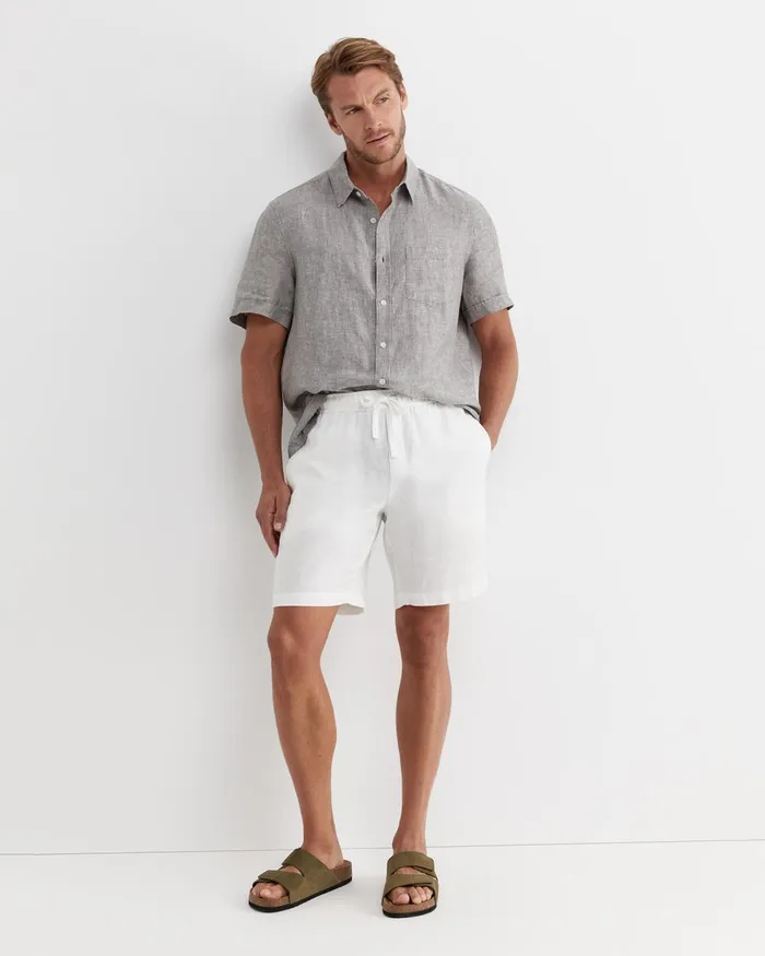 Men Sportscraft Shirts Short Sleeve Linen Shirt Grey