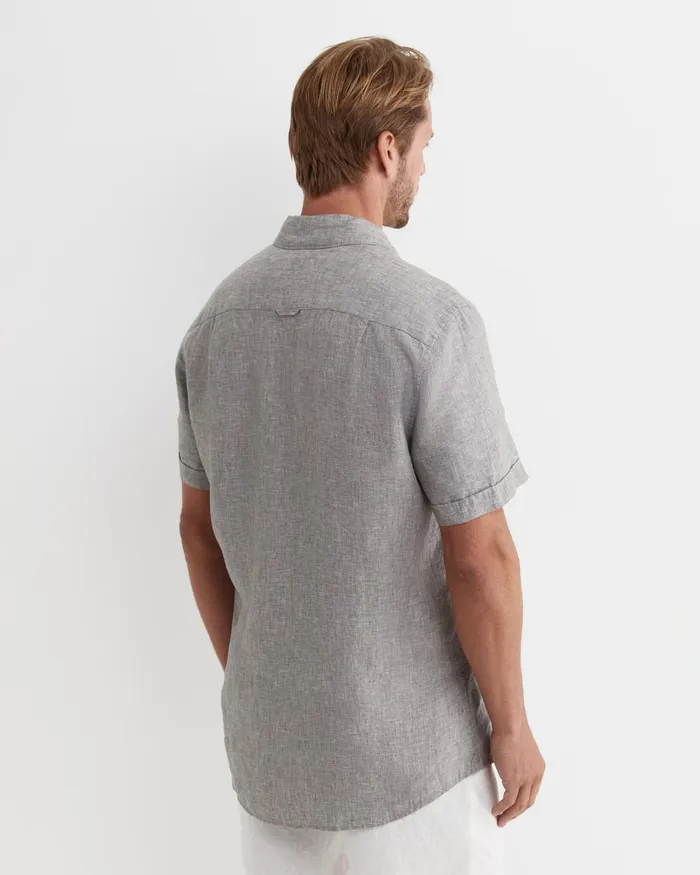 Men Sportscraft Shirts Short Sleeve Linen Shirt Grey