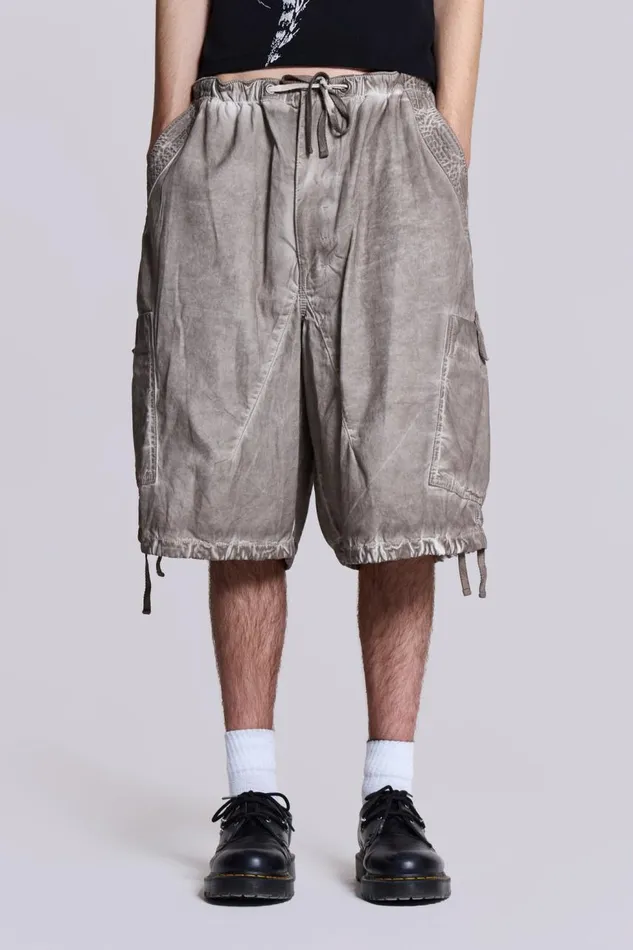 Men Stone Oil Wash Parachute Shorts Jaded London Parachute Pants