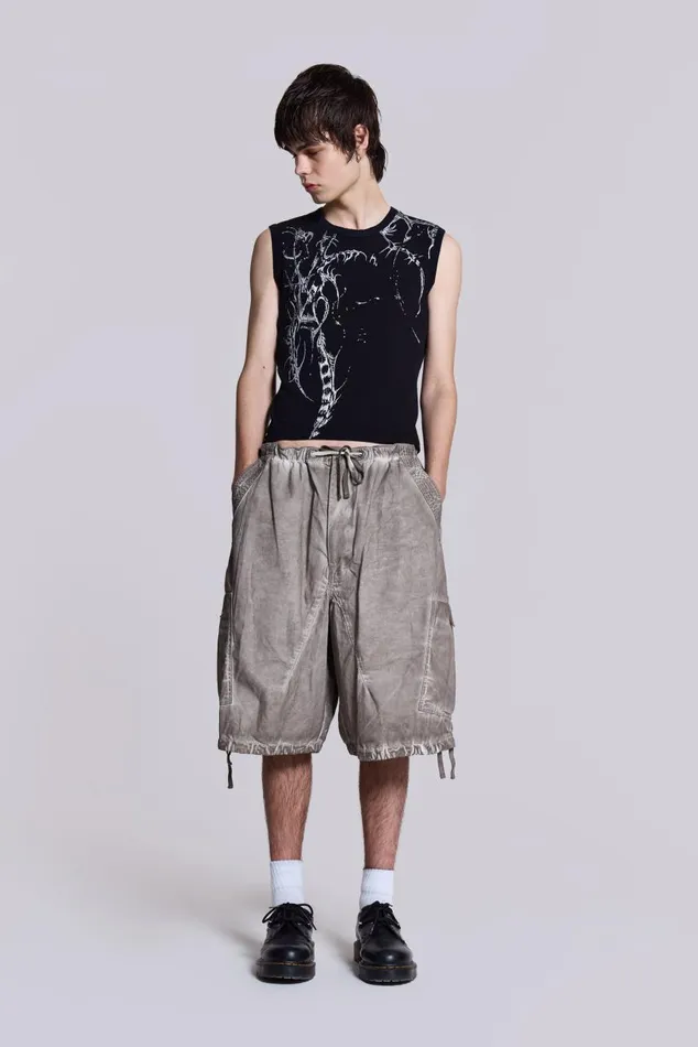 Men Stone Oil Wash Parachute Shorts Jaded London Parachute Pants