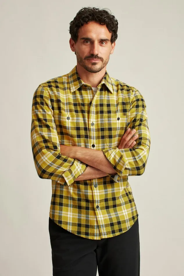 Men Stretch Flannel Shirt Big Sky Plaid Bonobos Casual Shirts