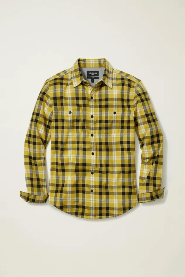 Men Stretch Flannel Shirt Big Sky Plaid Bonobos Casual Shirts
