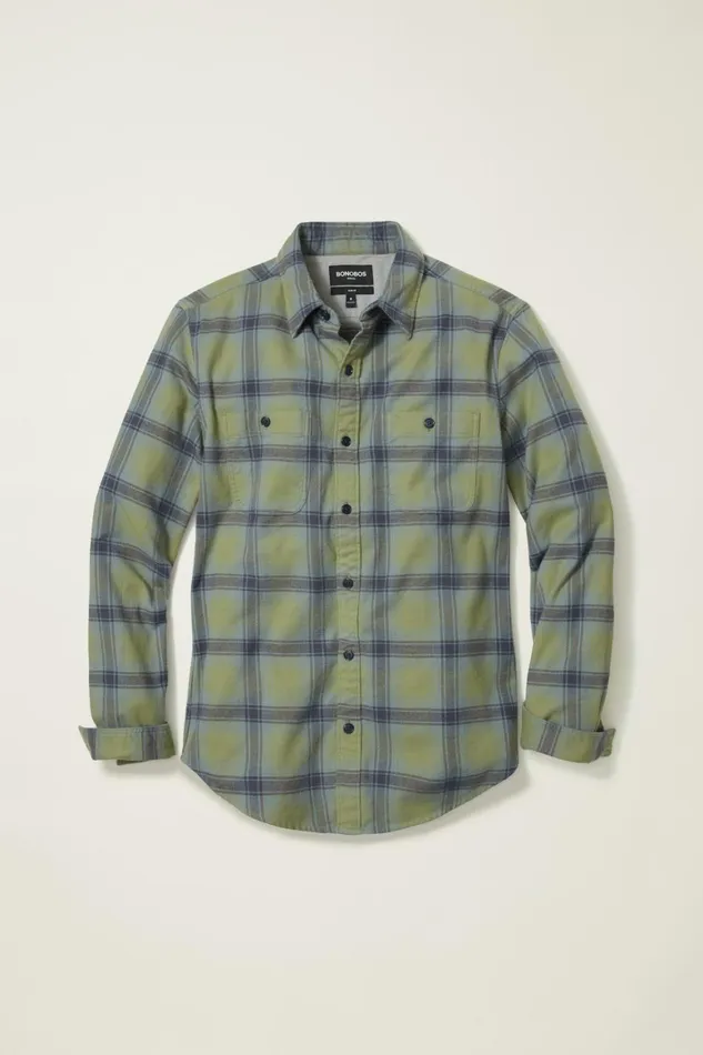 Men Stretch Flannel Shirt Tully Plaid Bonobos Casual Shirts