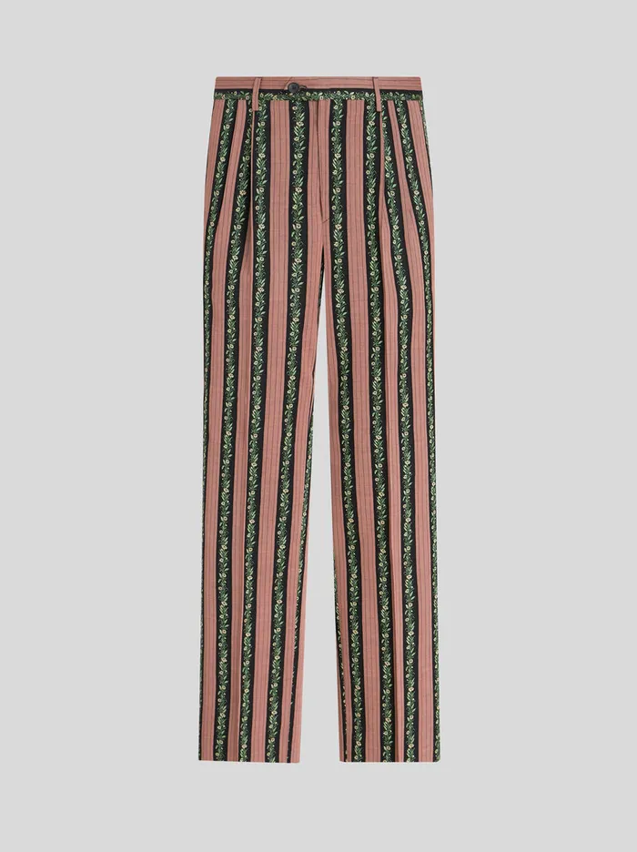 Men Striped Floral Jacquard Trousers Etro Trousers