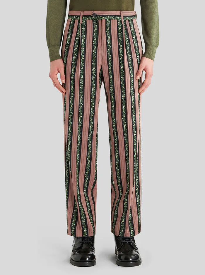 Men Striped Floral Jacquard Trousers Etro Trousers