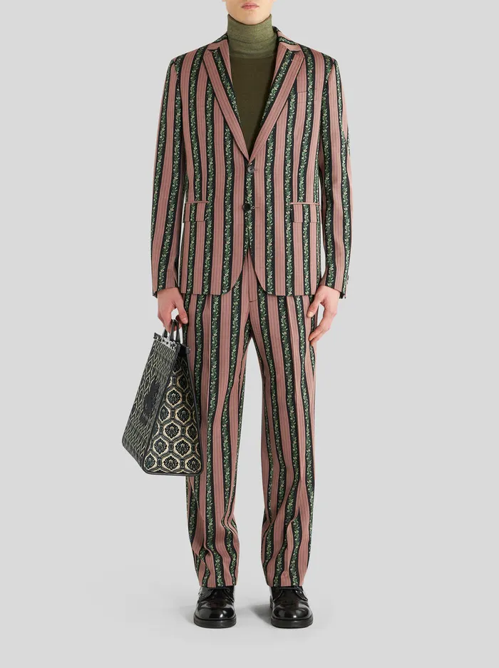 Men Striped Floral Jacquard Trousers Etro Trousers
