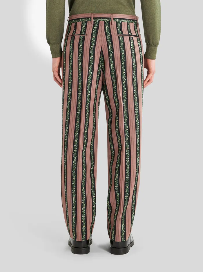 Men Striped Floral Jacquard Trousers Etro Trousers