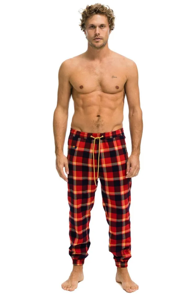 Men Sweatpants Aviator Nation Unisex Plaid Lodge Pant 8211 Rugby Plaid
