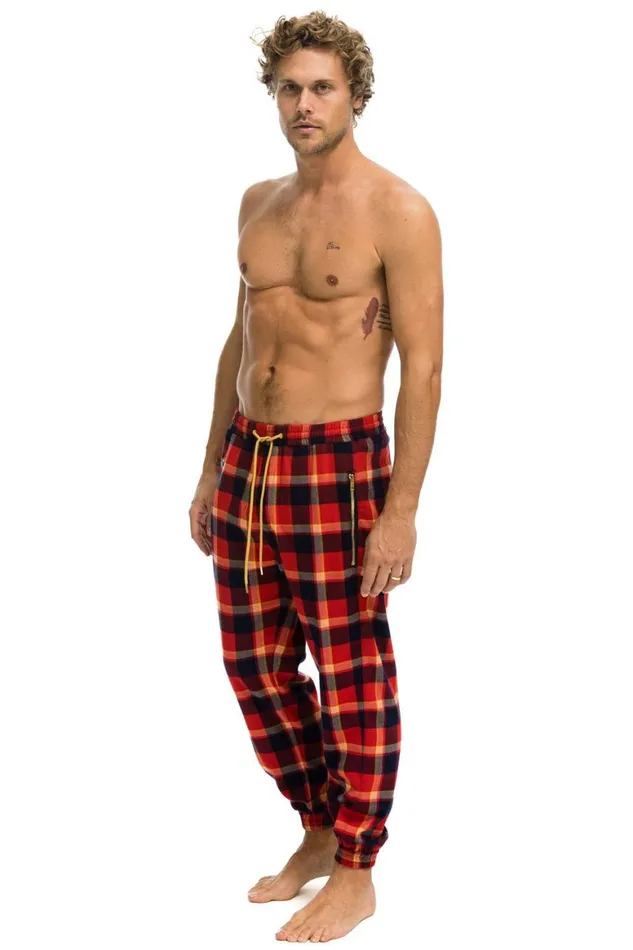 Men Sweatpants Aviator Nation Unisex Plaid Lodge Pant 8211 Rugby Plaid