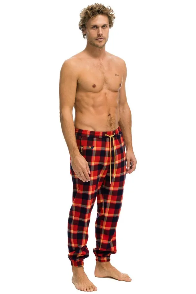 Men Sweatpants Aviator Nation Unisex Plaid Lodge Pant 8211 Rugby Plaid