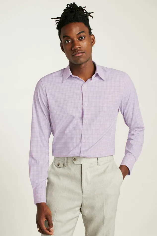 Men Tech Button Down Shirt Lilac Pascal Plaid Bonobos Casual Shirts