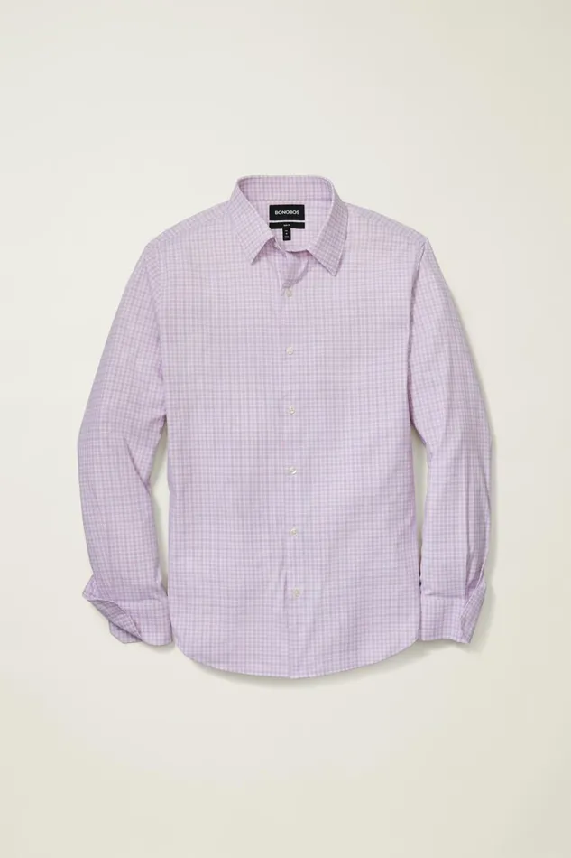Men Tech Button Down Shirt Lilac Pascal Plaid Bonobos Casual Shirts