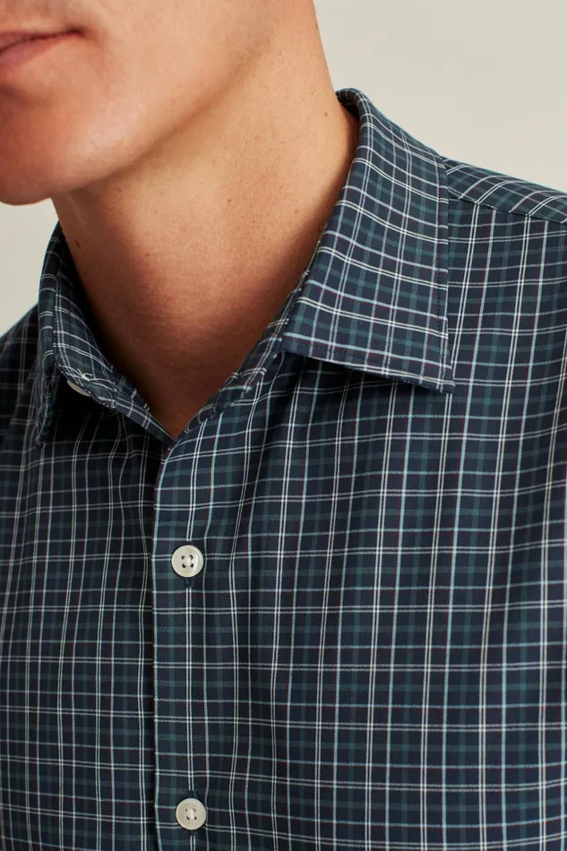 Men Tech Button Down Shirt Navy Budd Lake Plaid Bonobos Casual Shirts
