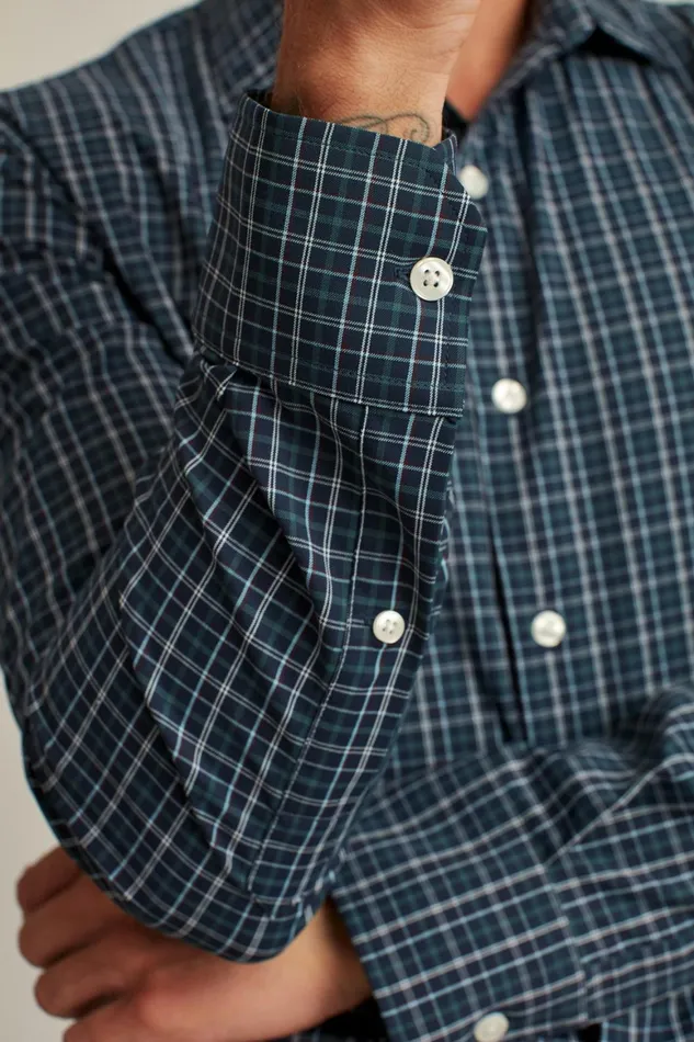 Men Tech Button Down Shirt Navy Budd Lake Plaid Bonobos Casual Shirts
