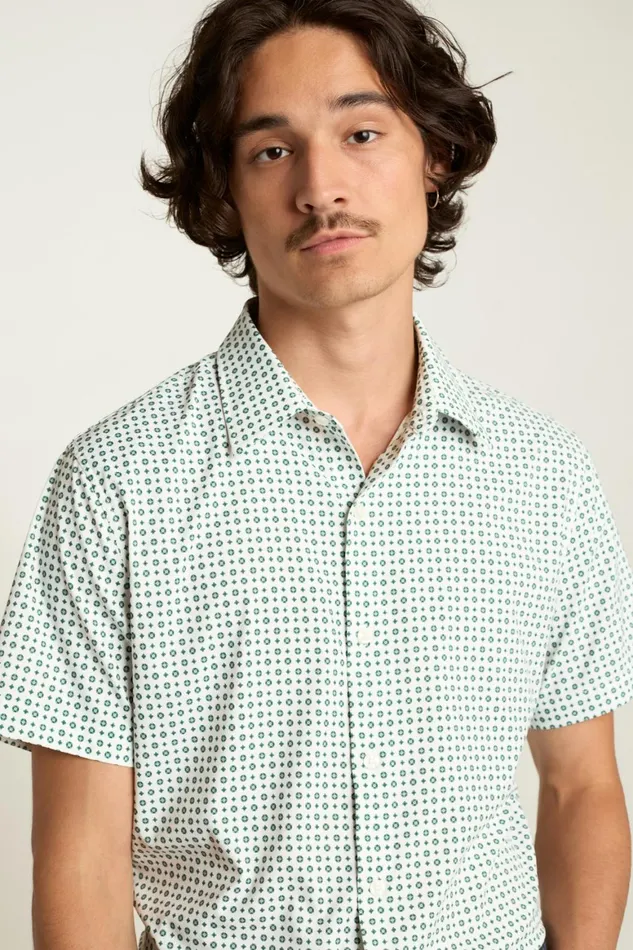 Men Tech Short Sleeve Shirt White Clocks Bonobos Short Sleeve Shirts