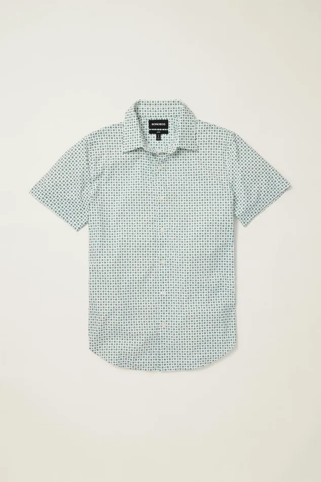 Men Tech Short Sleeve Shirt White Clocks Bonobos Short Sleeve Shirts