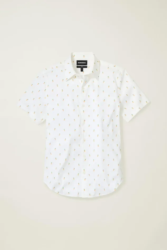 Men Tech Short Sleeve Shirt White Pineapple Party Bonobos Short Sleeve Shirts