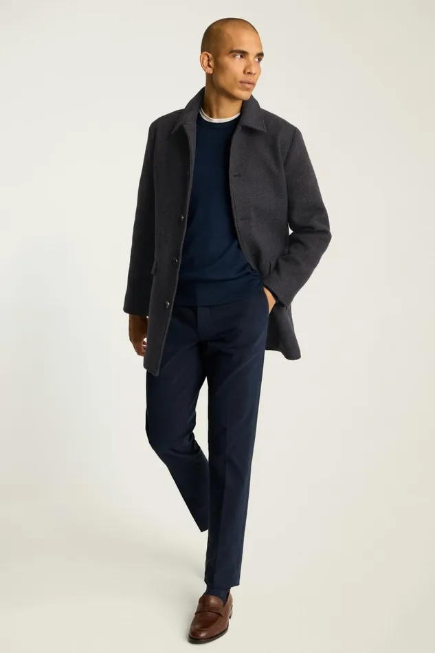 Men The Italian Wool Car Coat Navy Blue Bonobos Jackets and Coats