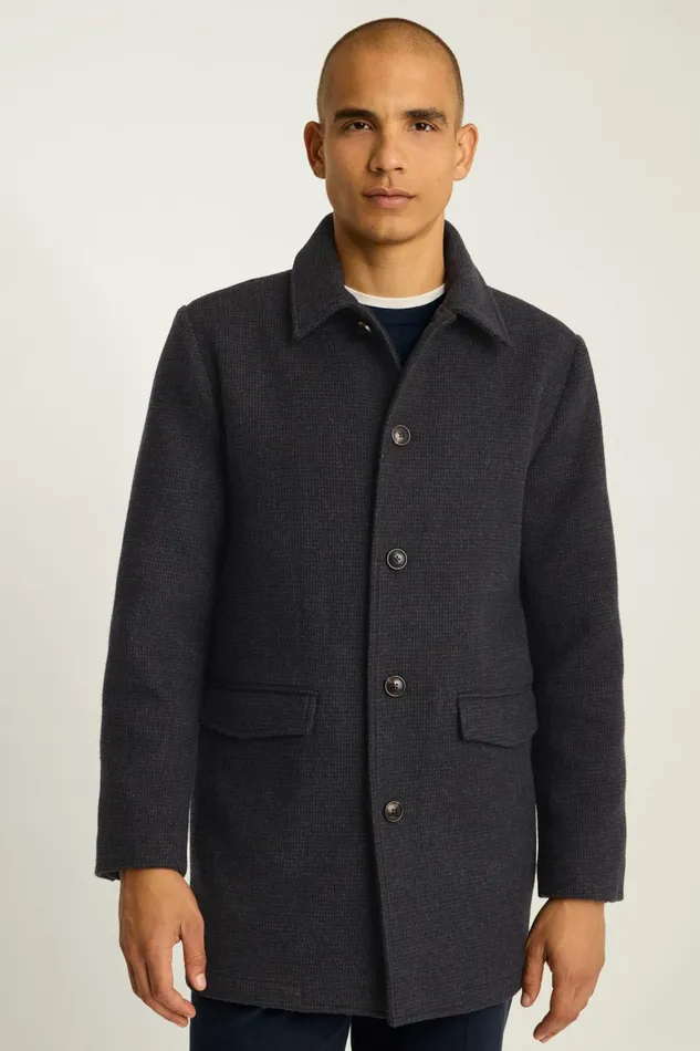 Men The Italian Wool Car Coat Navy Blue Bonobos Jackets and Coats
