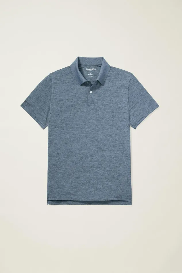 Men The Performance Golf Polo Heather Denim Blue Bonobos Polos