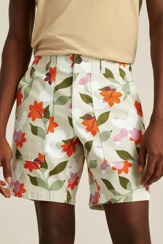 Men Utility Short Light Khaki Floral Bonobos Chino Shorts