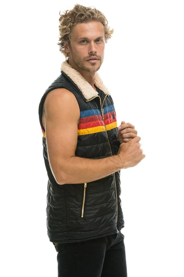 Men Vests Aviator Nation 4 Stripe Vest Sherpa 8211 Black