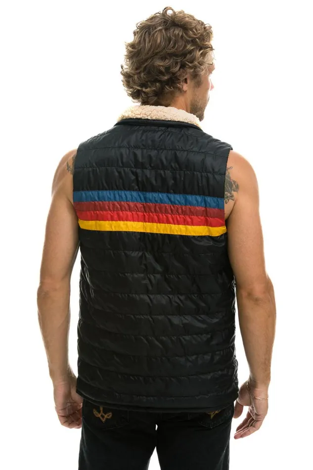 Men Vests Aviator Nation 4 Stripe Vest Sherpa 8211 Black