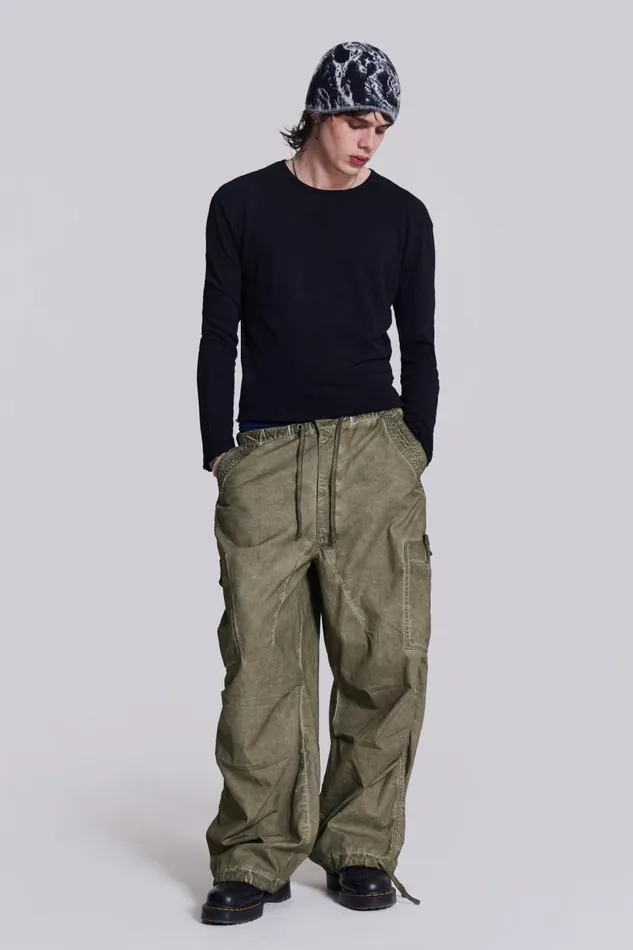 Men Washed Black Long Sleeve Slub Tee Jaded London Basics