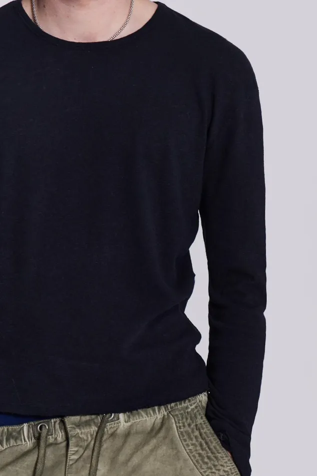 Men Washed Black Long Sleeve Slub Tee Jaded London Basics