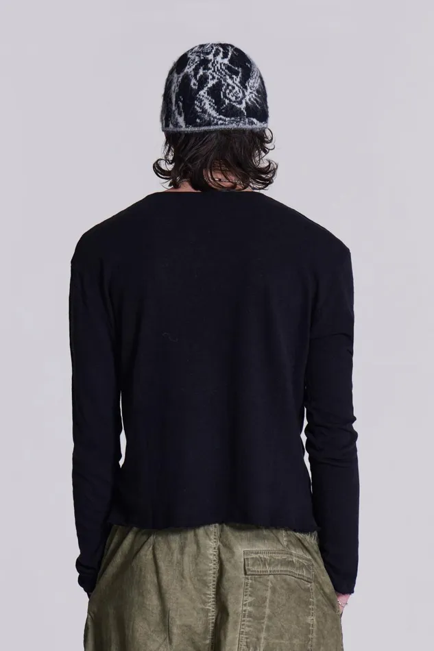 Men Washed Black Long Sleeve Slub Tee Jaded London Basics