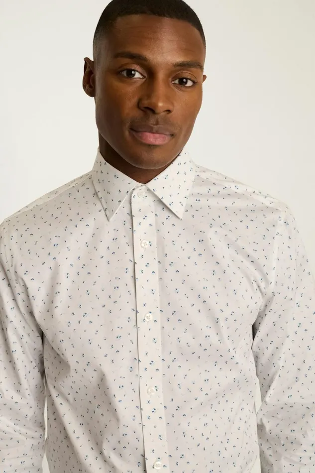 Men Weekday Warrior Dress Shirt White Blue Floral Bonobos Business Casual Shirts