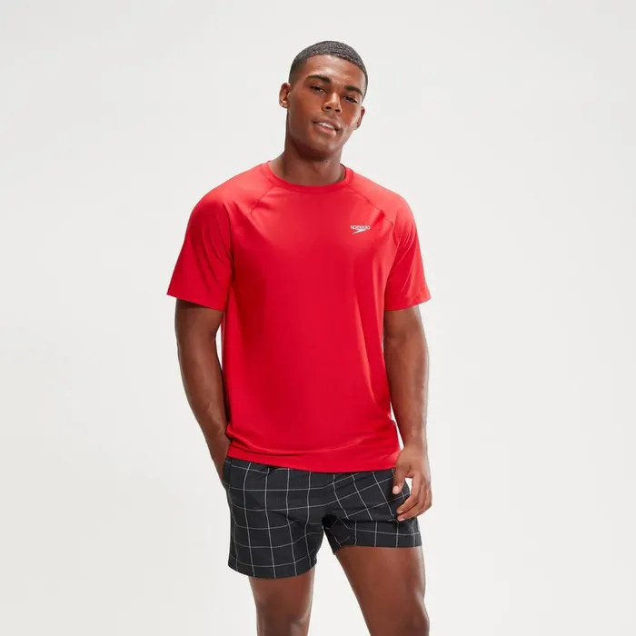 Men Wetsuits and Trisuits Speedo Men039s Essential Short Sleeve Swim Top Red