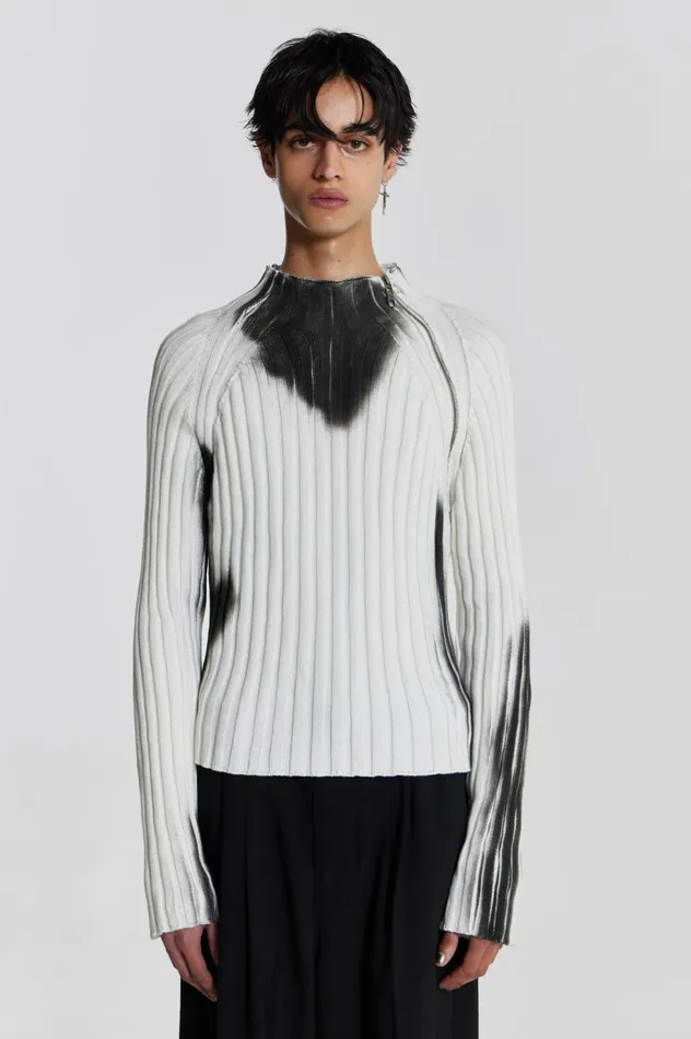 Men White Asymmetric Luster Knit Jaded London Knitwear