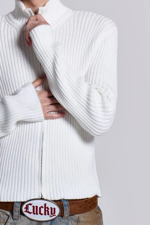 Men White Lucid Knit Track Top Jaded London Knitwear