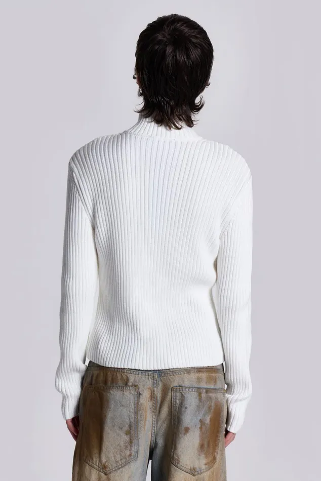 Men White Lucid Knit Track Top Jaded London Knitwear