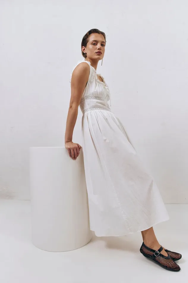 MidiMaxi Dresses Women VRG GRL French Silhouette Midi Dress White MidiMaxi Dresses Women VRG GRL French Silhouette Midi Dress White