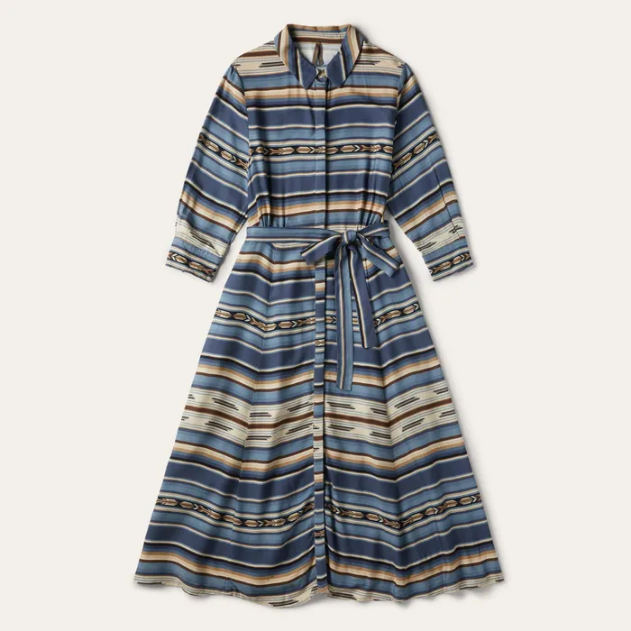 Midi Women Stetson Indigo Serape Print Dress Blue