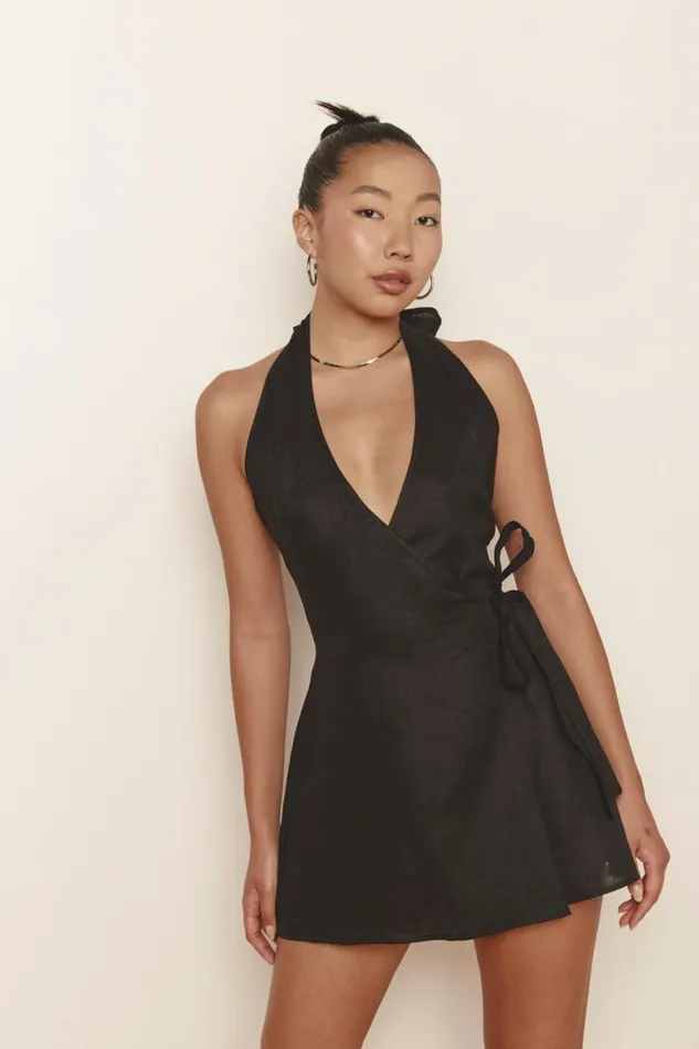 Mini Dresses Women VRG GRL Sonny Linen Mini Dress Black Mini Dresses Women VRG GRL Sonny Linen Mini Dress Black