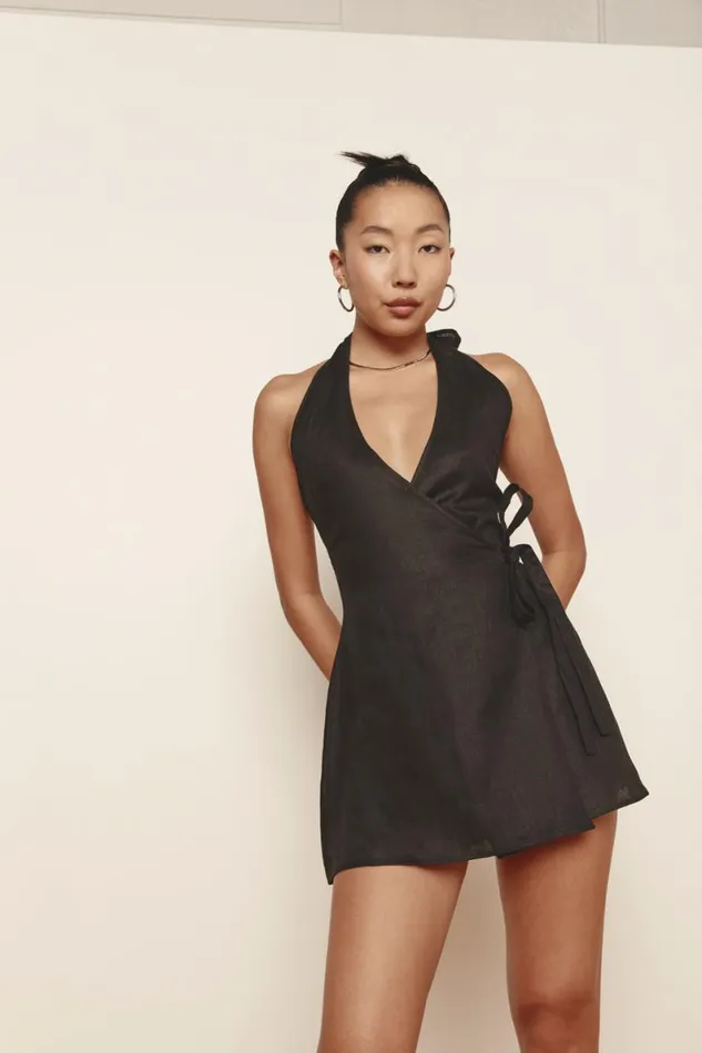 Mini Dresses Women VRG GRL Sonny Linen Mini Dress Black Mini Dresses Women VRG GRL Sonny Linen Mini Dress Black