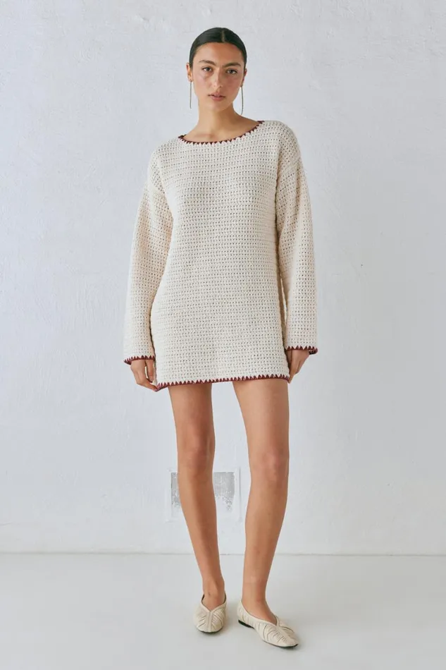 Mini Dresses Women VRG GRL Stella Knit Tunic Cream Mini Dresses Women VRG GRL Stella Knit Tunic Cream