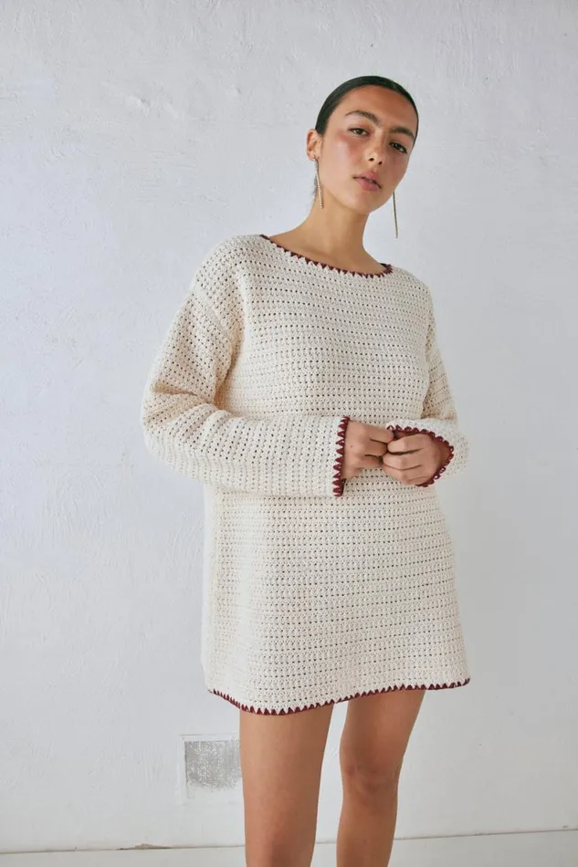 Mini Dresses Women VRG GRL Stella Knit Tunic Cream Mini Dresses Women VRG GRL Stella Knit Tunic Cream
