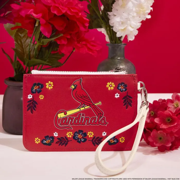 MLB St Louis Cardinals Floral Card Holder Wristlet Clutch Unisex Loungefly Bags and Wallets MLB St Louis Cardinals Floral Card Holder Wristlet Clutch Unisex Loungefly Bags and Wallets