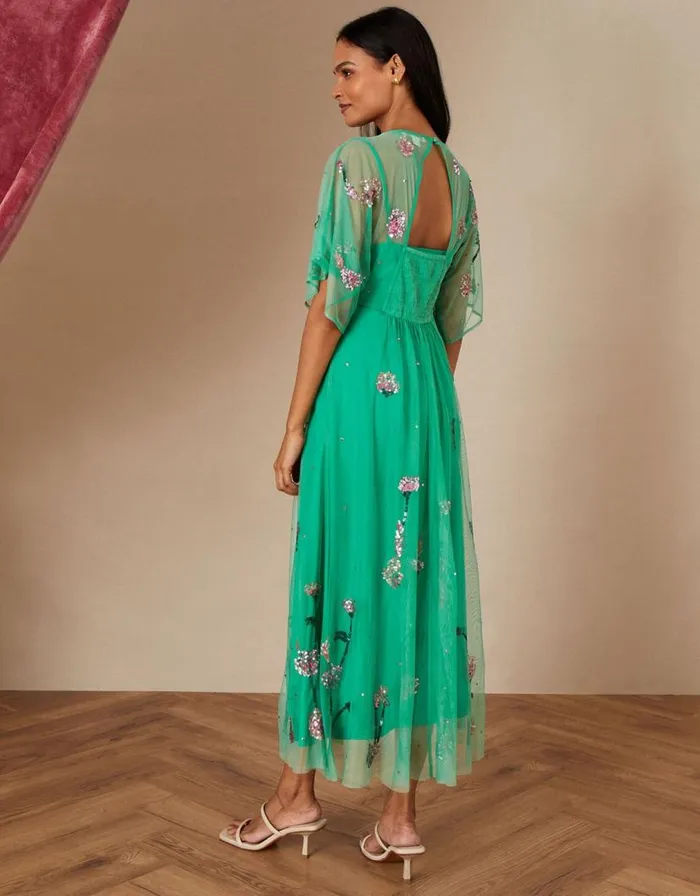 Monsoon Alice Embellished Midi Dress In Recycled Polyester Green Women Occasionwear Monsoon Alice Embellished Midi Dress In Recycled Polyester Green Women Occasionwear